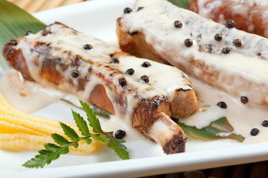 chinese cuisine .roasted pork ribs in a plate