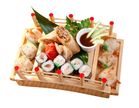 Assorted sushi Japanese food. traditional japanese food.Roll made of Smoked fish