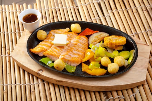 Japanese cuisine .Salmon Steak with Vegetable 