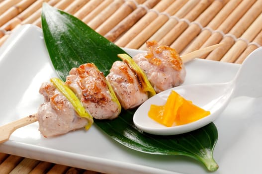 Japanese skewered chicken,Yakitori  .closeup