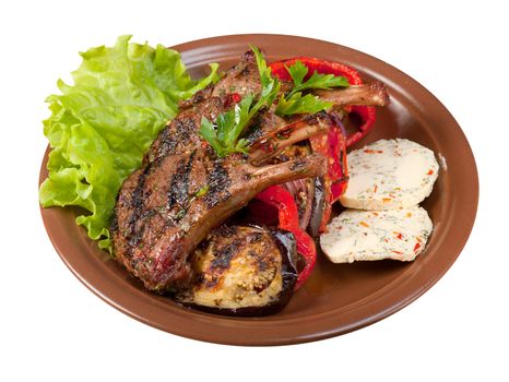  	rack of lamb .cooking meat  barbecue.isolated on white background.