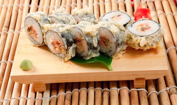 Japanese sushi  traditional japanese food.Roll made of Smoked fish