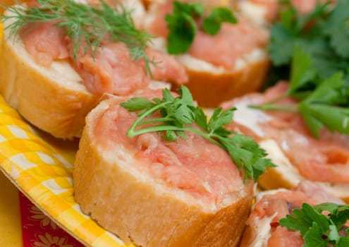 salmon  sandwiches.Shallow depth-of-field