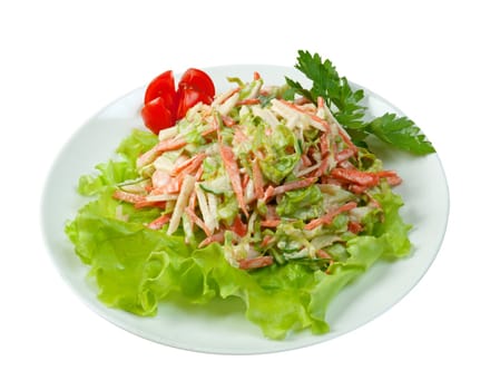 Healthy vegetarian Salad on the white plate over white