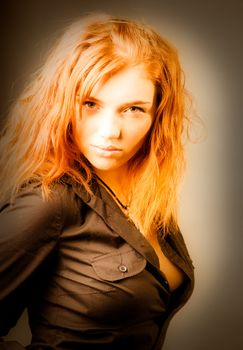 fashion portrait of a red hair sexy woman, studio shot