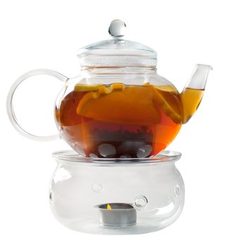 glass tea pot with.Chinese tea isolated on a white background