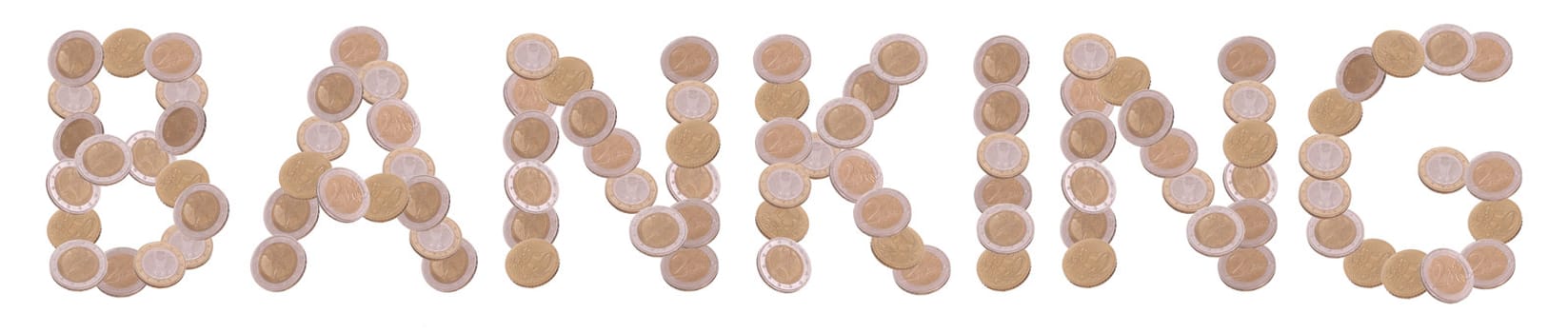 banking - written with coins on white background