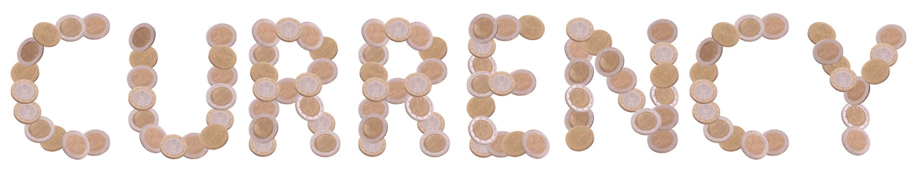 currency - written with coins on white background