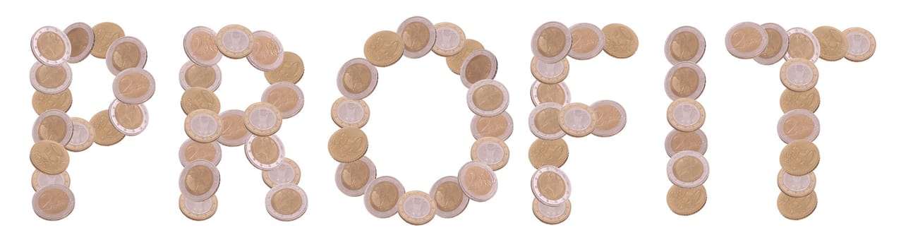 profit - written with coins on white background