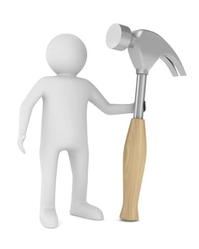 Man and hammer on white background. Isolated 3D image