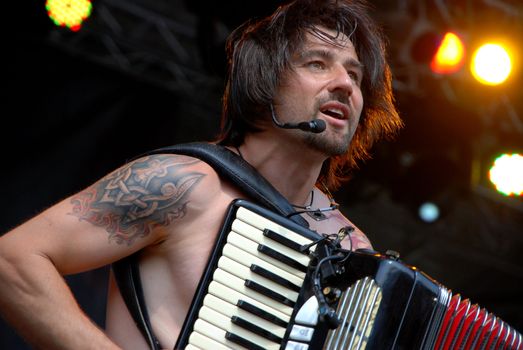 Accordionist Ivan Leno plays with Ukrainian band Haydamaky at the Linz Europa Hafenfest 2009