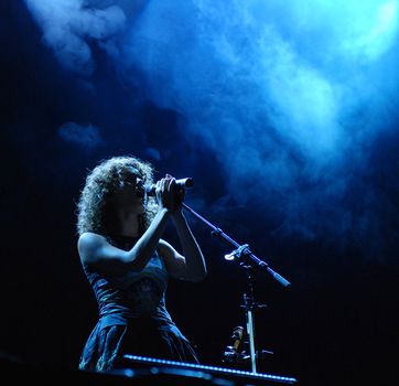 Singer Maria Moling performs in Hubert von Goisern's band at the Linz Europa Hafenfest 2009