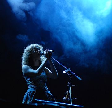 Singer Maria Moling performs in Hubert von Goisern's band at the Linz Europa Hafenfest 2009