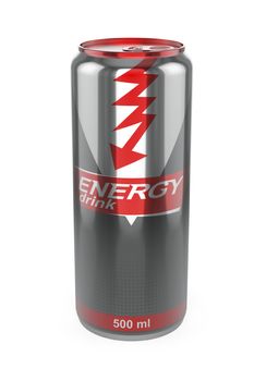 Energy drink can on white background