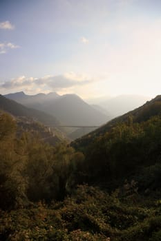 big bridge between two mountains in middle greece