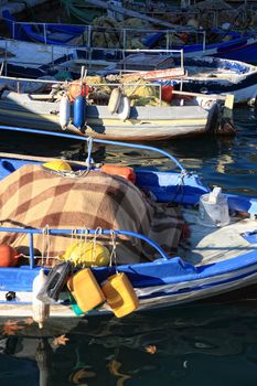 greek traditional fishing boats in the port