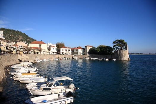 landscape of a beautiful port of naypaktos in greece