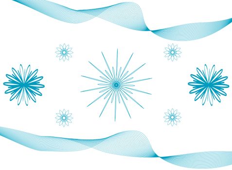 Abstract blue lines and shapes at white background
