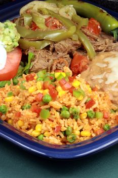 perfectly made mexican machaca beef  delicious aromatic slow down cooked  with hot  and sweet peppers   