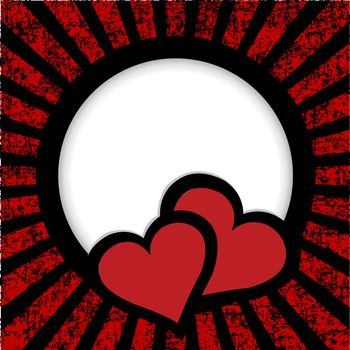 Two hearts card cover sunburst and round place for text