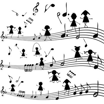 Music note with stylized kids silhouettes