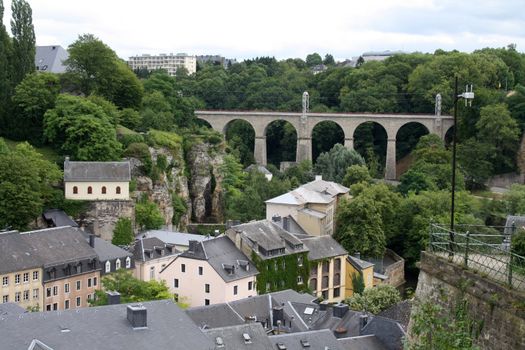 View of the railway bridge at Rue du Fort Olisy in Luxembourg.