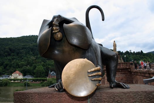 The Bruckenaffe, an ape sculpture placed in Heidelberg, Baden-Wurtemberg, Germany.