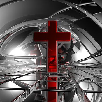 christian cross in abstract space - 3d illustration