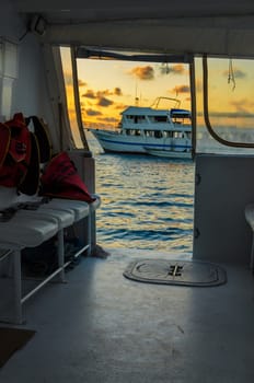 Early morning view from a catamarn in San Andres, Colombia