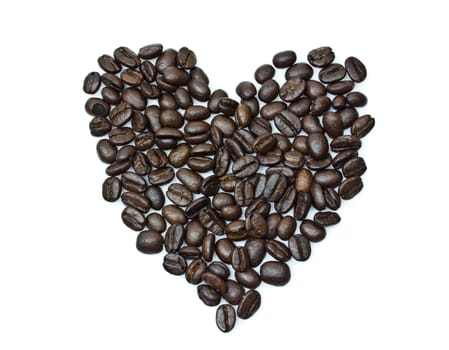 Heart from coffee beans isolated on white background