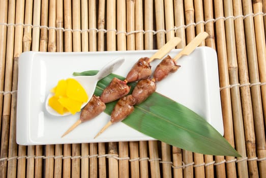 Japanese skewered.Grilled chicken hearts on skewers