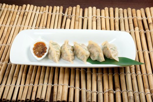 Dim-sum call Gyoza, asian tradition food.Fried Dumplings Chinese Style 