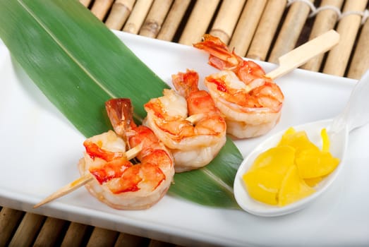 Japanese skewered  seafoods  royal prawn .closeup