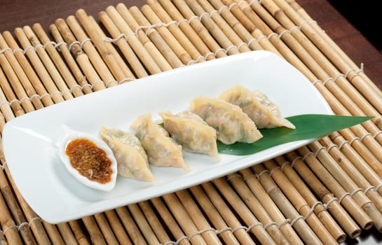 Dim-sum call Gyoza, asian tradition food.Fried Dumplings Chinese Style 