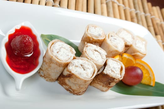 pancakes stuffed with cottage chees .Japanese cuisine 