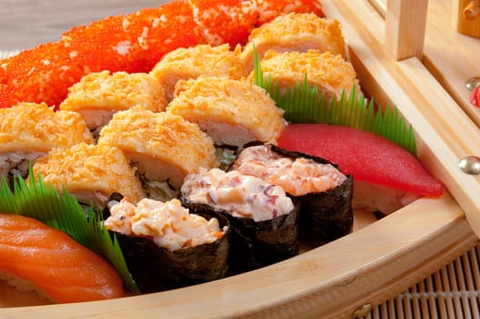 Japanese sushi  traditional japanese food.Roll made of Smoked fish