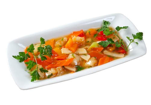 pork with vegetable and soya sauce.closeup