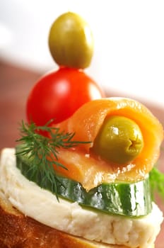    Canapes with smoked salmon  close up 