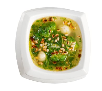 vegetable soup with broccoli and Pine nut