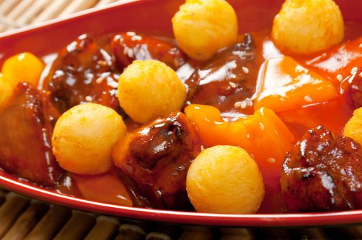Japanese cuisine .beef with vegetables close-up 