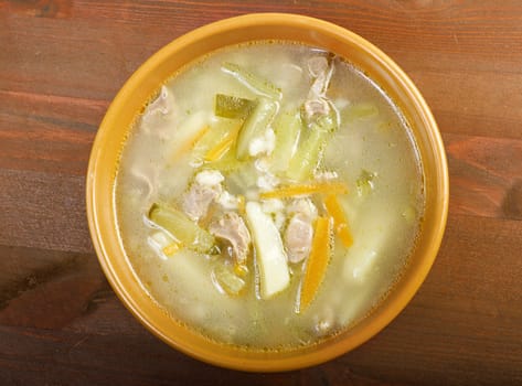   russian tradition soup Rassolnik with picked cucumbers