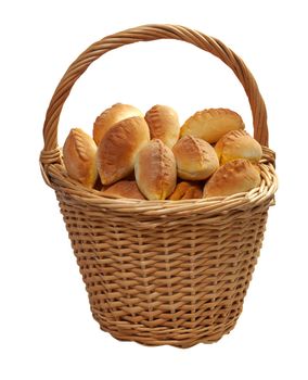 Basket full of pasties isolated  on white