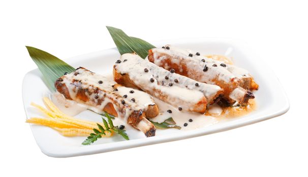 chinese cuisine .roasted pork ribs in a plate