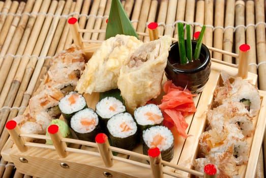 Assorted sushi Japanese food. traditional japanese food.Roll made of Smoked fish