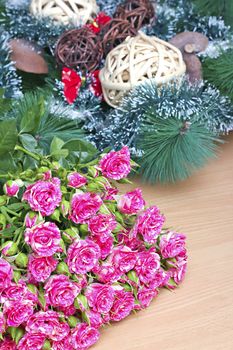 Bouquet of pink roses on a background decorations