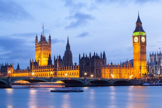 Cityscape of Big Ben and Westminster Bridge with river Thames London England UK