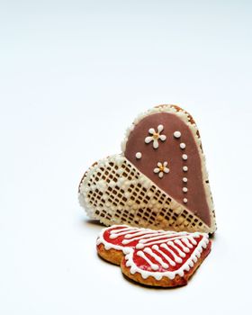 decorative colorful gingerbread hearts on a white background