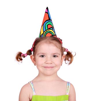 little girl with birthday hat