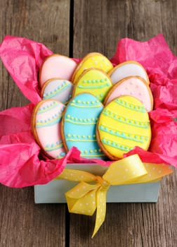 Easter homemade gingerbread cookie over wooden table