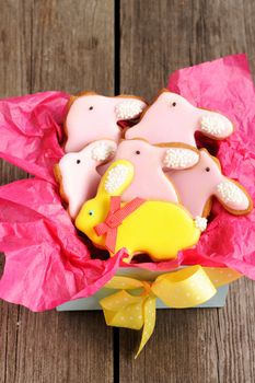 Easter homemade gingerbread cookie over wooden table